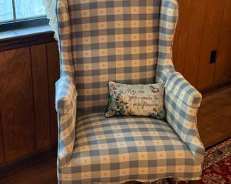 Checked Wing Back Chair 1 of 2