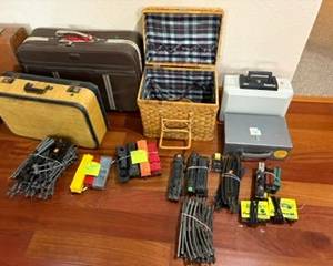 Trains, Picnic Basket & Vintage Suitcases
