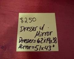 Price & Measurements for Dresser w/ Mirror