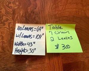 Measurements for Beautiful Dining Room Table with 2 Leaves & 7 Chairs