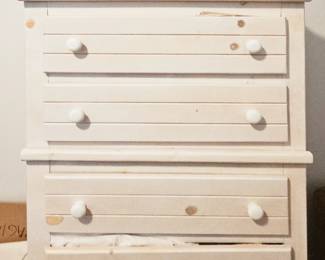 Painted wooden dresser.      Wicker mirror (separate)