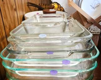 Much kitchen glassware, pots, pans, small appliances, unique dishes, etc