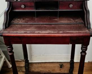 Antique fold out writing desk.  (Requires repair of copy stand at top)