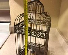 Metal bird cage with bird $25