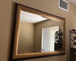 Large Gold and black framed mirror $75