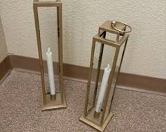 Pair of metal/glass lanterns $30