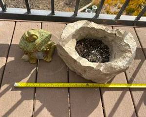 Carved stone planter & frog figure $15