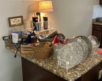 elec pencil sharpener, lamp and kitchen misc