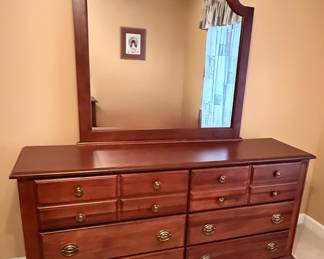 Broyhill Cherry Wood Dresser & Mirror 66"X18"X33.5" $600