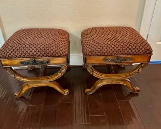 Pair of Regency Walnut Finish Benches Foot Stools
