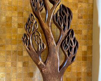 Hand Carved Wooden Tree Sculpture