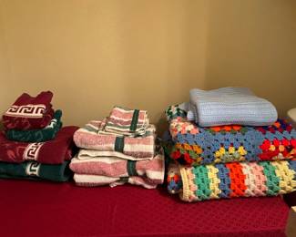 Towels and crocheted blankets