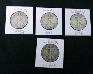 US Walking Liberty Half Dollars 1935 1936 1939-S