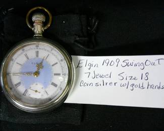 Elgin 1909 Swingout 7 Jewel Size 18 Coin Silver w/Gold Hands Pocketwatch