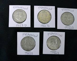 Franklin Half Dollar 1958-D 1961-D 1962-D 1963-D 1963