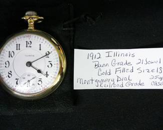 1912 Illinois Bunn Grade 21 Jewel Gold Filled Size 18 Railroad Grade Pocketwatch
