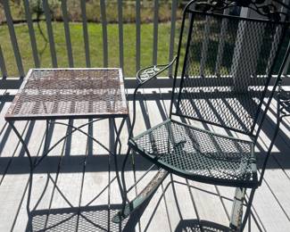 Wrought iron rocker, table 
