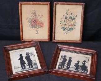 2 Sets Of Vintage Botanical And Silhouette Prints