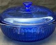 Vintage Pyrex Cobalt Blue Ribbed Glass Covered Casserole Dish