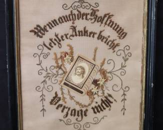Antique Framed German Religious Embroidery/Inspirational Piece