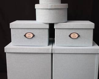 Decorative Light Blue Woven Paper Storage Boxes With Check-Pattern Lining On The Inside