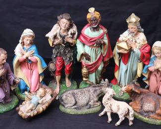 Assorted Large Vintage Hand-Painted Composite Nativity Figurines