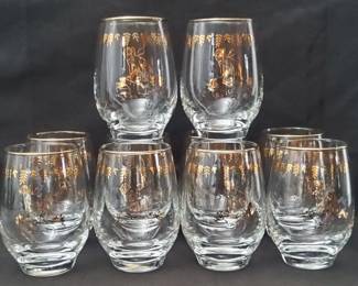 Set Of 10 Vintage Libbey Gold Fairy Nymph Stemless Wine Glasses