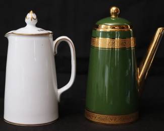 Small Vintage Legle Porcelain D'Art Limoges France And Antique Spode Copeland's China Coffee Pots With Gold Trim