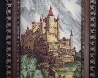 Vintage Artini Sculptured Engraving Wall Art - Castle Scene