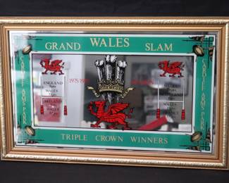 Vintage Wales Grand Slam & Triple Crown Commemorative Rugby Wall Mirror