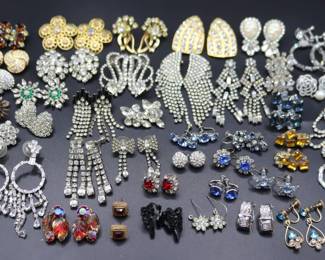 Large Collection Of Mostly Vintage Rhinestone Earrings