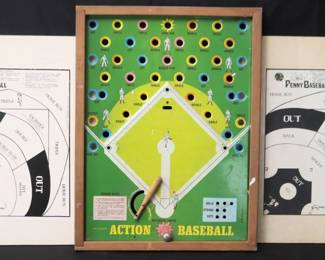 Vintage Pressman Action Baseball Tabletop Board Game/Wall Decor And 2 Penny Baseball Boards