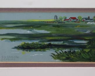 Framed Watercolor Marshland Landscape Painting Signed By Slovenian Artist Mirjam Saksida Pezdirc