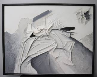 Large 3-D Black and White Abstract Textured Wall Art Piece Signed by Artist Marco