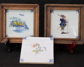 Vintage Hand-Painted Tichelaar Makkum Dutch Delft Polychrome Ceramic Tiles