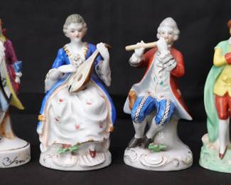 Vintage Hand-Painted Porcelain Colonial/Rococo-Style Figurines, Made In Japan
