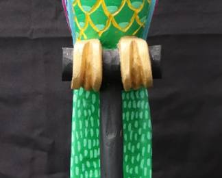 Large Vibrant Tropical Hand Carved Wooden Parrot Sculpture Signed By The Artist