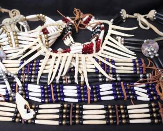 Assorted Tribal Native American Style Bone Tube Beads Choker Necklaces With Leather Cords