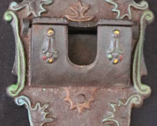 Vintage Wilton Painted Cast Iron Wall-Mount Match Stick Holder and Safe