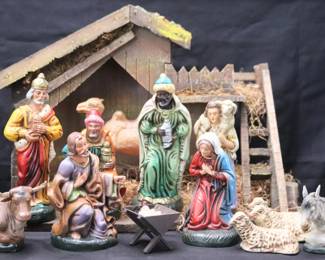 Vintage Hand-Painted Nativity Arrangement