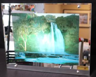 Vintage Tranquil Moving Waterfall Motion Picture Lamp With Mirrored Border