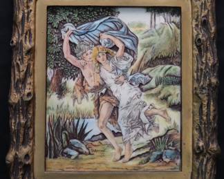 Vintage Artini Sculptured Engraving Wall Art Featuring A Classic Romantic Scene