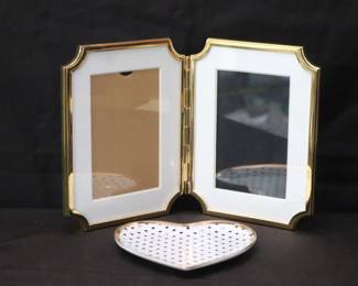 Kate Spade Hinged Double Frame Gold-Tone Sullivan Street Picture Frame And Heart-Shaped Polka-Dot Trinket Dish