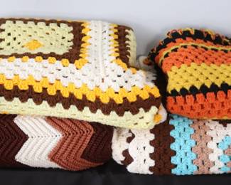 4 Vintage Handcrafted Crochet Throw Blankets In Earthy Color Combinations