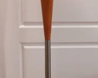 Vintage Mid Century Modern Floor Lamp Featuring A Tapered Wooden Section And Round Weighted Base