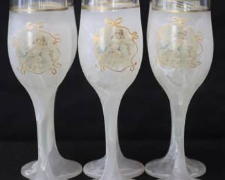 Set of 6 Creazioni Silvestri Arte Murano Frosted Glass Champagne Flutes