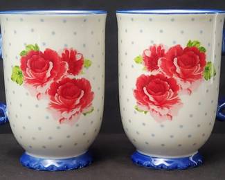 Pair Of Pioneer Woman Vintage-Inspired Heritage Floral 18 OZ Footed Latte Mugs