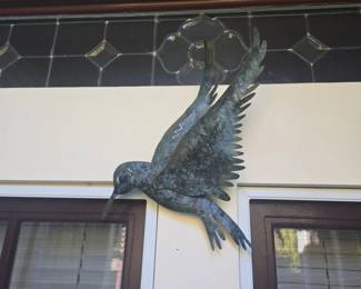 Vintage Patinated Copper Hummingbird Wall Sculpture