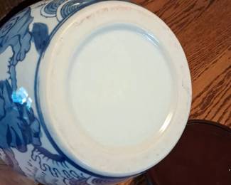 Blue and White Ceramic Ginger Jar with Metal Fittings third image
