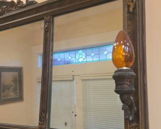 Vintage ThreePanel Gesso Buffet Mantel Mirror with Integrated Sconces x third image